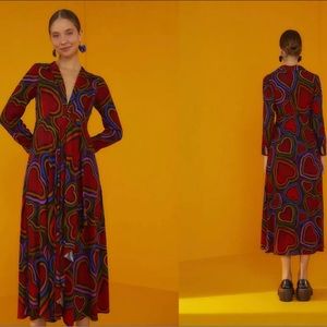 Farm Rio Rainbow Wild Hearts Maxi Dress sz Large
